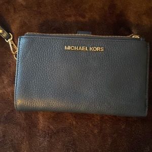Michael Kors Navy Clutch Wallet with Gold Zipper/Detailing